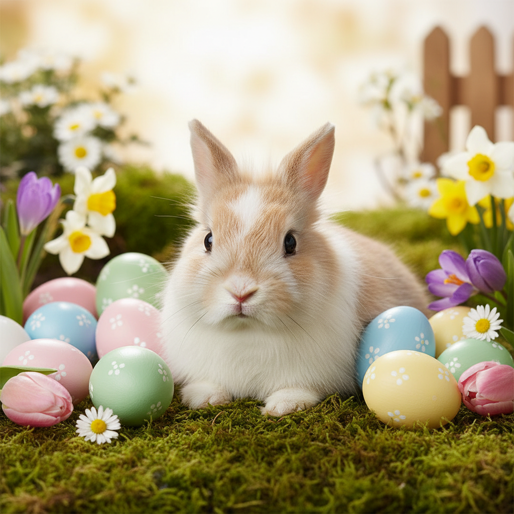 Echter Osterhase mit Ostereiern