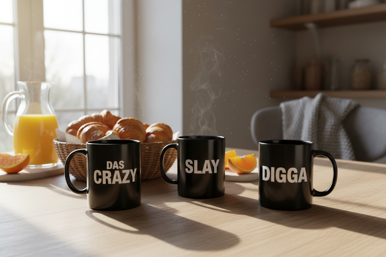 Freunde-Foto: „Freunde mit Das CRAZY Jugendwort-Tassen – SLAY, DIGGA, BESTIE – Geschenkidee – KCCMShop"