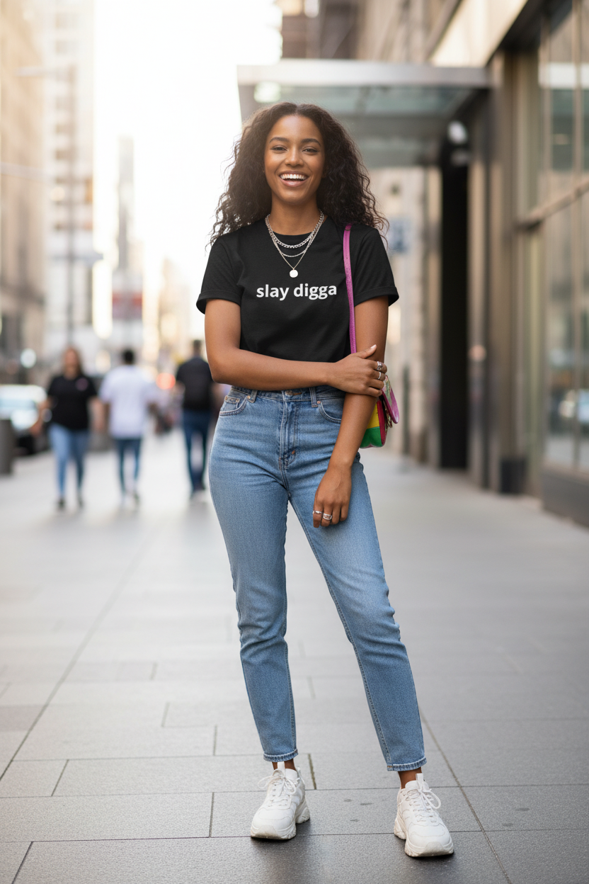 Slay digga! – Das CRAZY Jugendwort T-Shirt – schwarzes Unisex Shirt – Geschenkidee – KCCMShop"